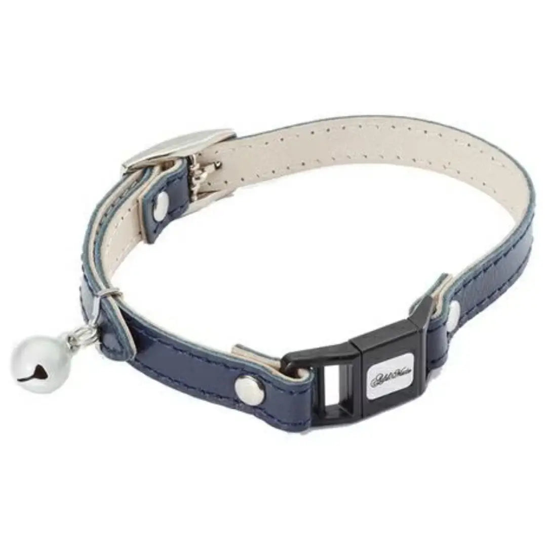 Add.Mate 소가죽 고양이목걸이 안전 해제 버클 블루 20-25cm