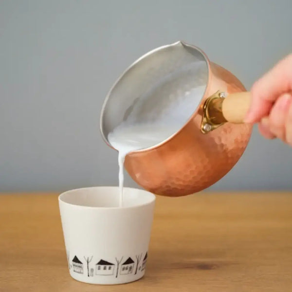 치토세 나무 손잡이 구리 밀크 팬 쏟아지는 입술 12cm