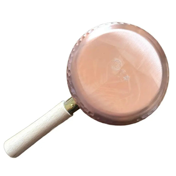 치토세 나무 손잡이 구리 밀크 팬 쏟아지는 입술 12cm