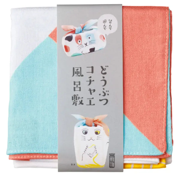 후로시키 현대적인 귀여운 고양이 얼굴 디자인 작은 면 포장 천 48cm
