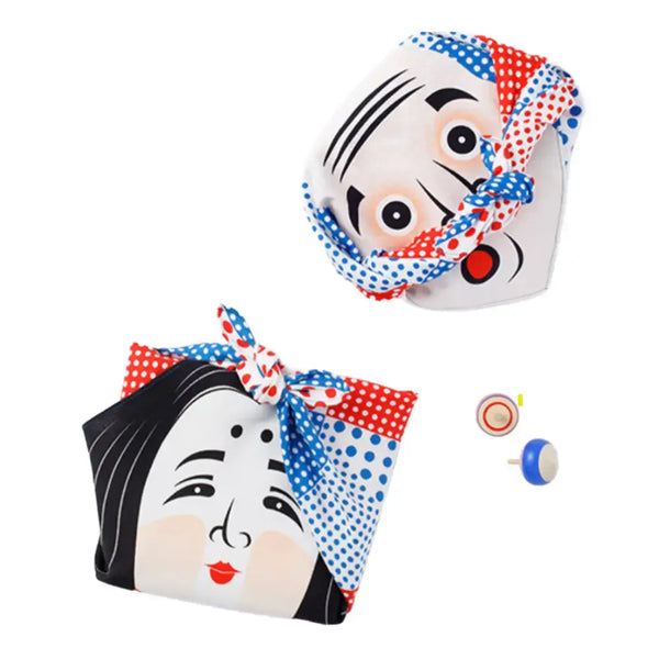 보자기 오카메 & 효토코 얼굴 작은 면 보자기 48cm