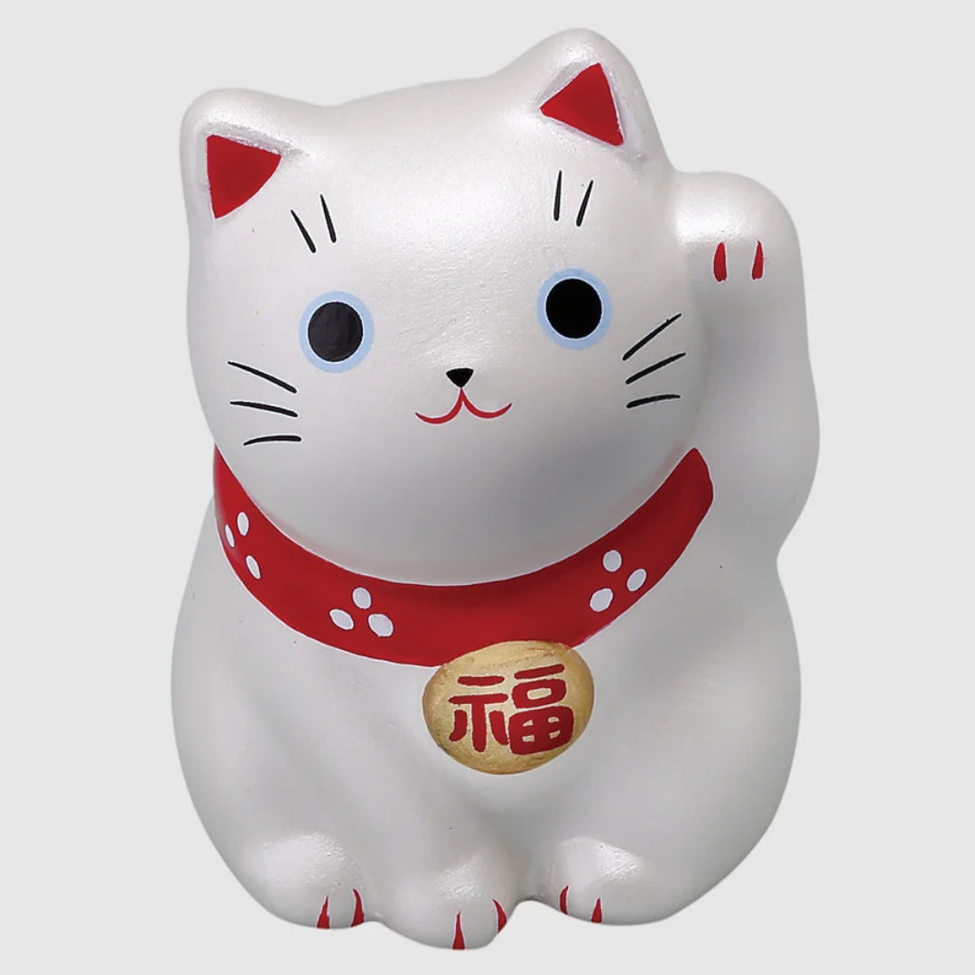 수제 일본 마네키네코 행운의 고양이 작은 세라믹 조각상 실버 5.5cm