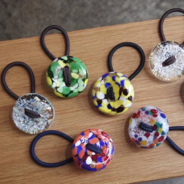 헤어 드롭 수제 유리 구슬 머리끈 라즈베리 레드 글래스