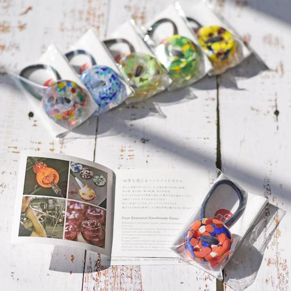 헤어 드롭 수제 유리 구슬 머리끈 라즈베리 레드 글래스