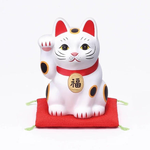 수제 일본 마네키네코 행운의 고양이 세라믹 조각상 흰색 8cm