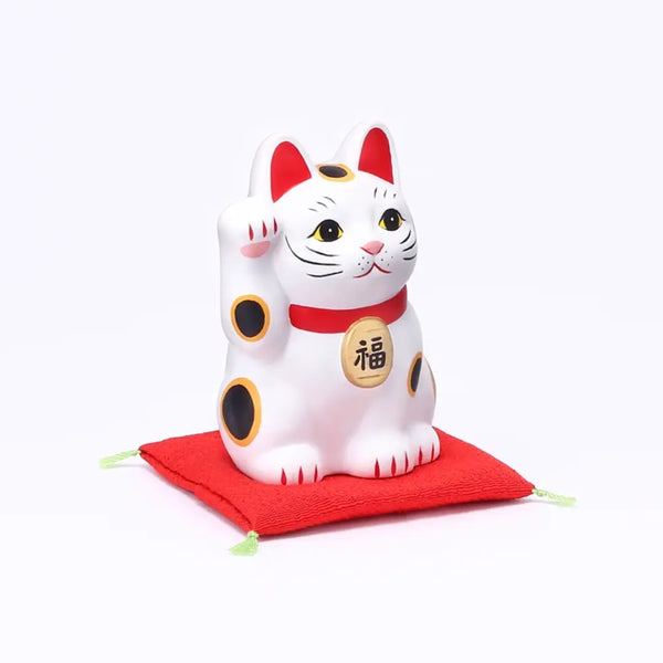 수제 일본 마네키네코 행운의 고양이 세라믹 조각상 흰색 8cm