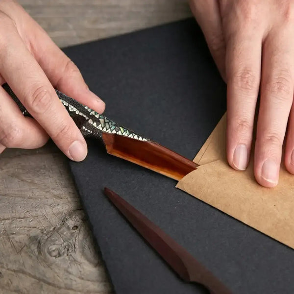 이스케 손으로 만든 나무 래커 종이 칼 파도 꽃 무늬