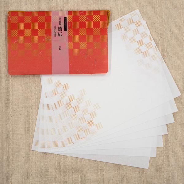 Kamiiso 기모노 체크 무늬 Kaishi Iyo Washi 종이 및 케이스 세트