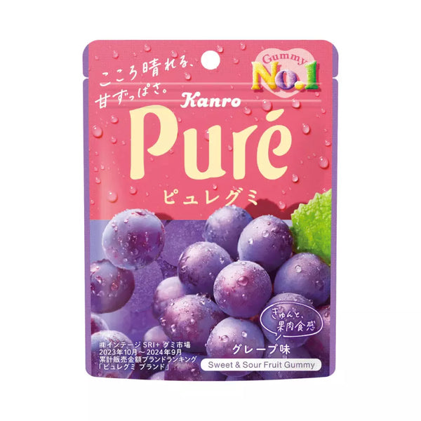 Kanro 퓨어 구미 쥬시 사워 구미 캔디 포도맛 (6팩)