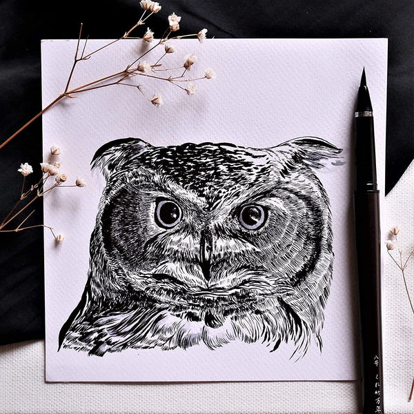 Kuretake 수성 잉크 브러시 펜 블랙 8호(펜 리필 2개 추가)