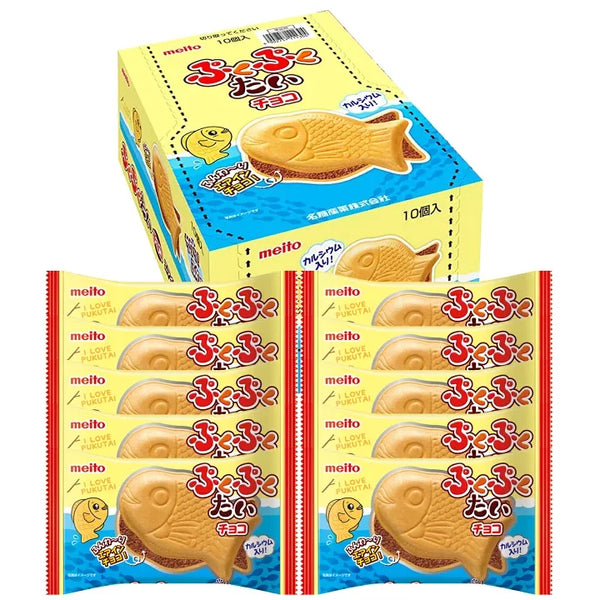 메이토 푸쿠푸쿠 타이 타이야키 초콜릿으로 채워진 생선 모양 모나카 웨이퍼(10팩)
