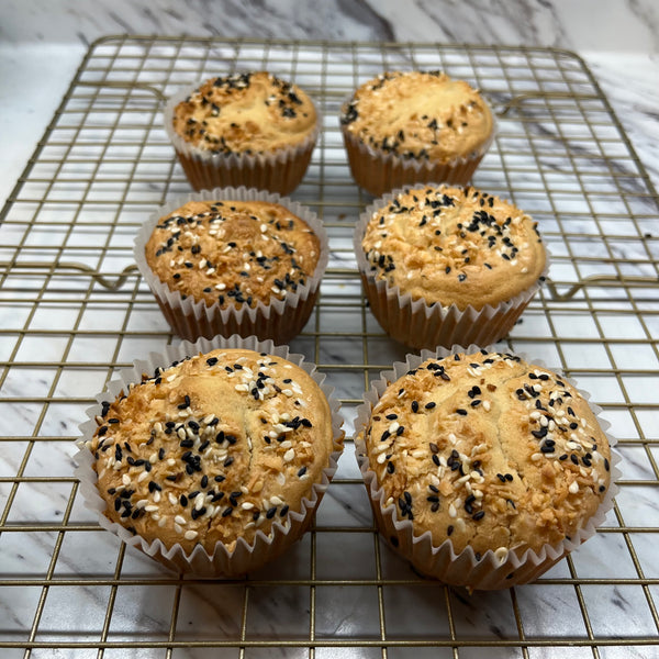 cooling the mochi muffins on a wire rack
