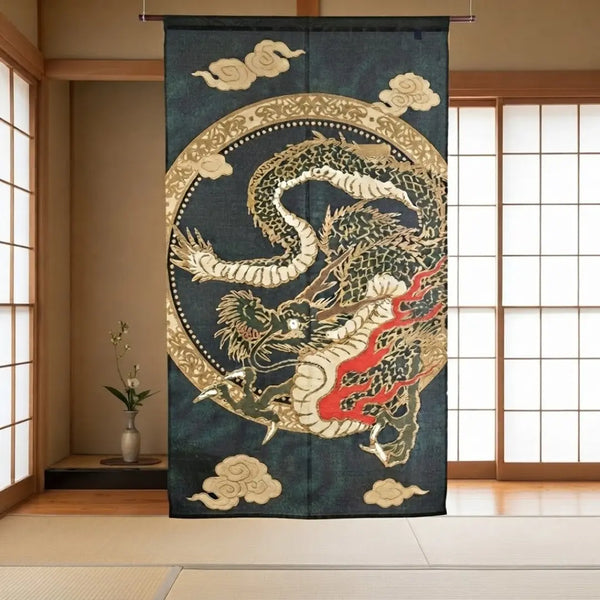 노렌 골드 직조 출입구 커튼 일본 플라잉 드래곤 디자인 85x150cm