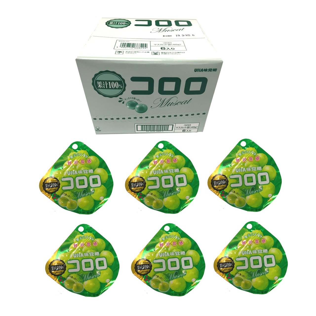 UHA 미카쿠토 코로로 화이트 머스캣 포도 구미 캔디 48g (6개입)