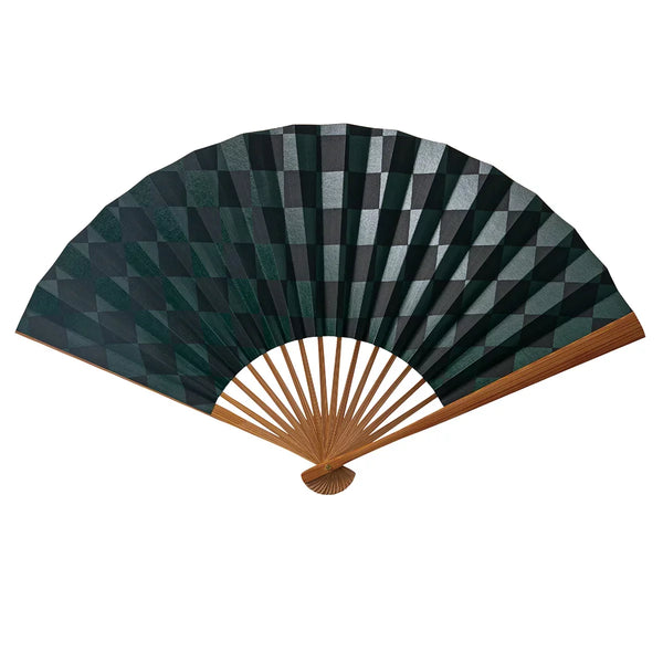 야마니 블랙 이치마츠 패턴 대형 일본 센수 접이식 부채 25.5cm