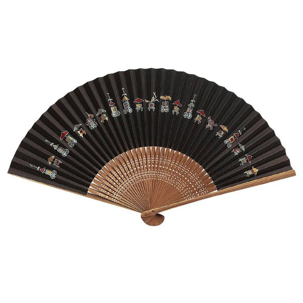 Yamani 축제 카트 디자인 블랙 Sensu 휴대용 접이식 팬 21.5cm