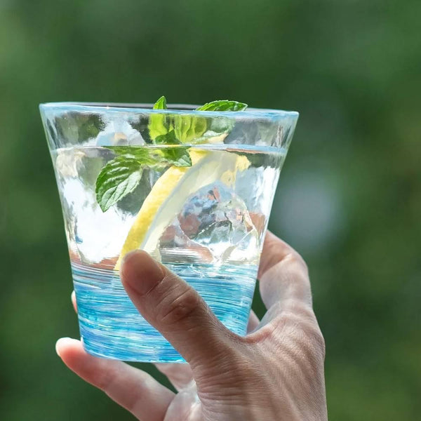 아데리아 핸드메이드 드링킹 글라스 소프트 소용돌이 블루 패턴 260ml
