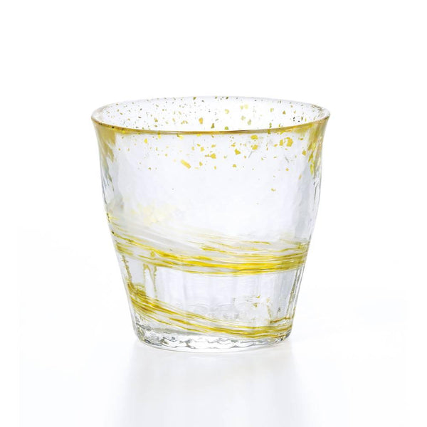 아데리아 핸드메이드 드링킹 록스 유리 소용돌이 노란색 패턴 300ml