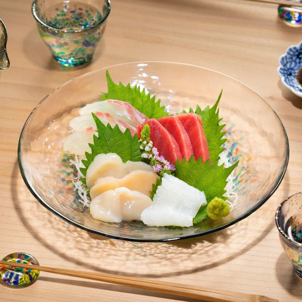 Aderia 대형 유리 서빙 접시 블루 불꽃놀이 디자인 230mm