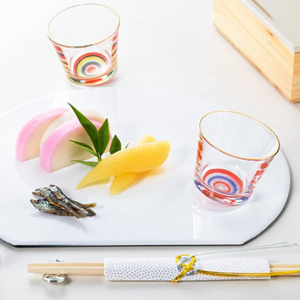 아데리아 스타일리시 쇼트 글라스 모던 레드 & 블루 패턴 280ml