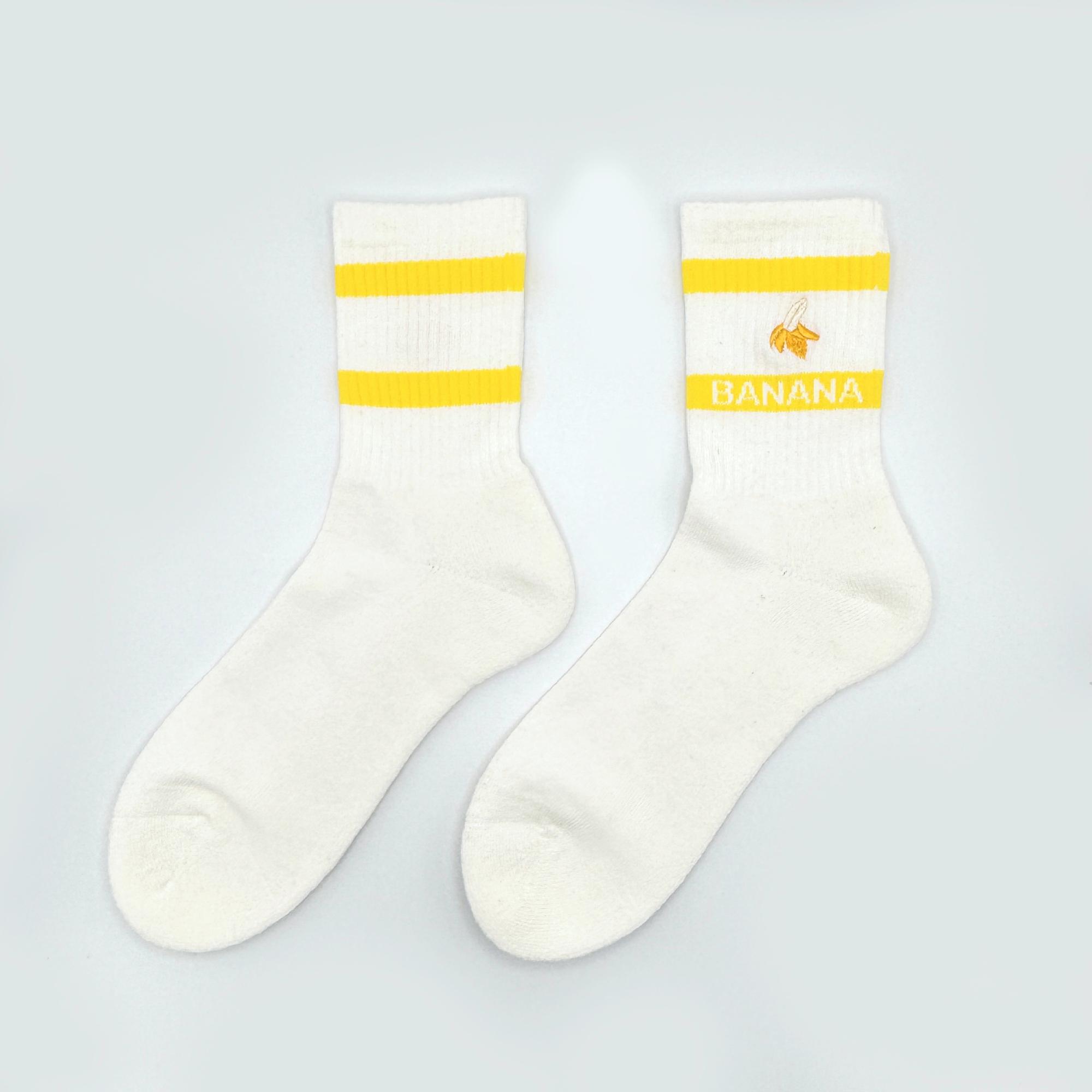 바나나 탈취 및 지속 가능한 흰색 크루 양말 25-28cm