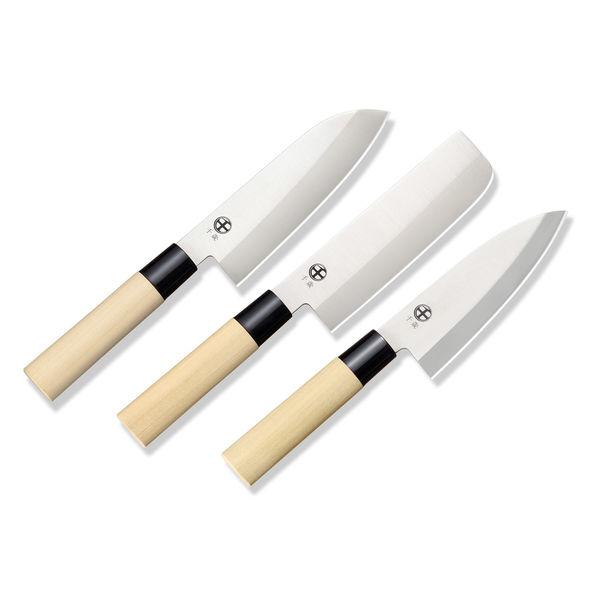 치토세 일본식 칼 3피스 세트 나무 손잡이 산토쿠, 나키리 & 데바