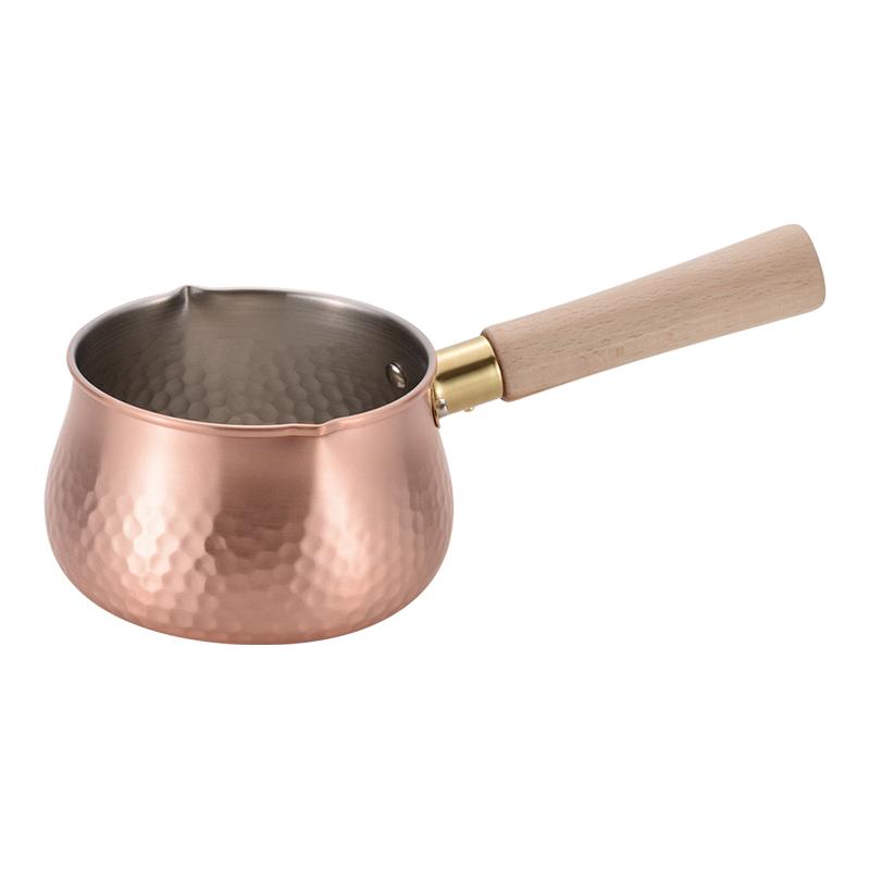 치토세 나무 손잡이 구리 밀크 팬 쏟아지는 입술 12cm