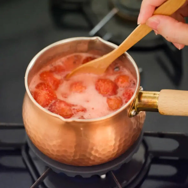 치토세 나무 손잡이 구리 밀크 팬 쏟아지는 입술 12cm