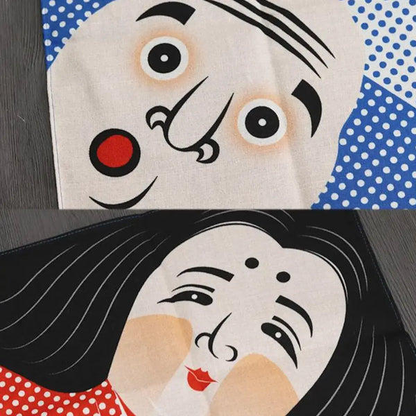 보자기 오카메 & 효토코 얼굴 작은 면 보자기 48cm