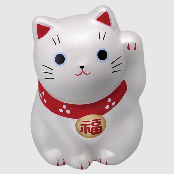 수제 일본 마네키네코 행운의 고양이 작은 세라믹 조각상 실버 5.5cm