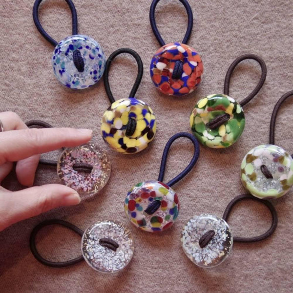 헤어 드롭 수제 유리 구슬 머리끈 라즈베리 레드 글래스