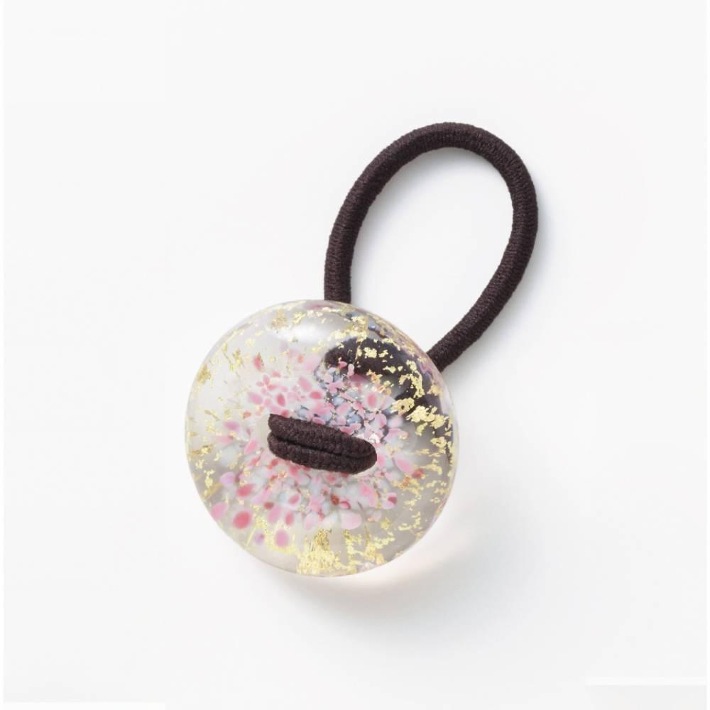 헤어 드롭 수제 유리 구슬 머리끈 사쿠라 핑크 유리