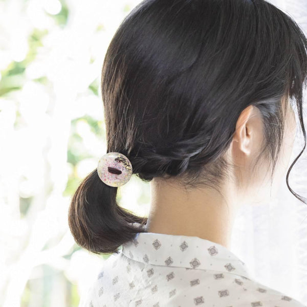 헤어 드롭 수제 유리 구슬 머리끈 사쿠라 핑크 유리