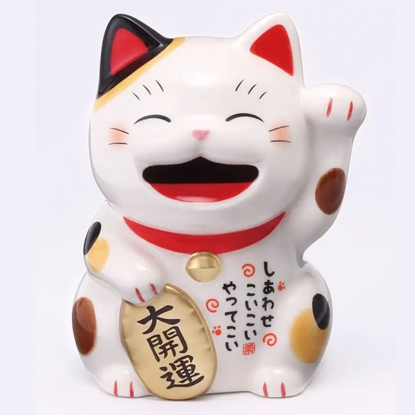 수제 일본 마네키네코 해피 럭키 고양이 세라믹 동전 은행 11cm