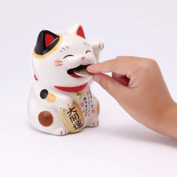 수제 일본 마네키네코 해피 럭키 고양이 세라믹 동전 은행 11cm