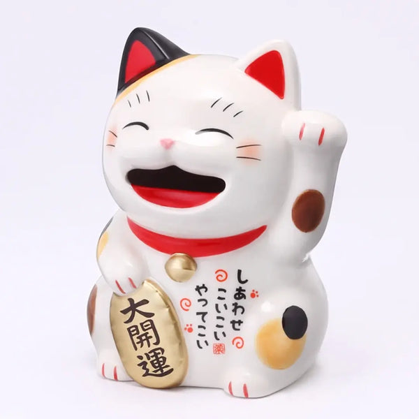 수제 일본 마네키네코 해피 럭키 고양이 세라믹 동전 은행 11cm