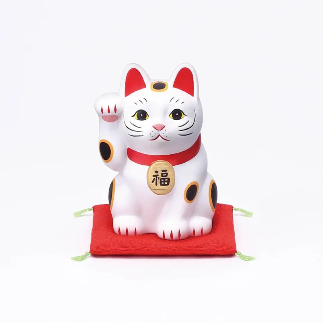 수제 일본 마네키네코 행운의 고양이 세라믹 조각상 흰색 8cm