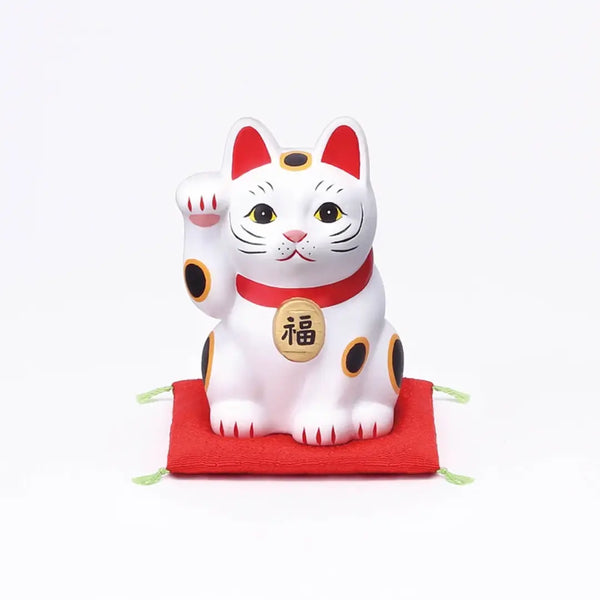 수제 일본 마네키네코 행운의 고양이 세라믹 조각상 흰색 8cm