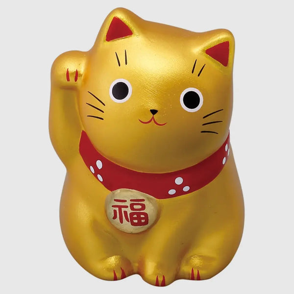 수제 일본 마네키네코 행운의 고양이 작은 세라믹 조각상 골드 5.5cm