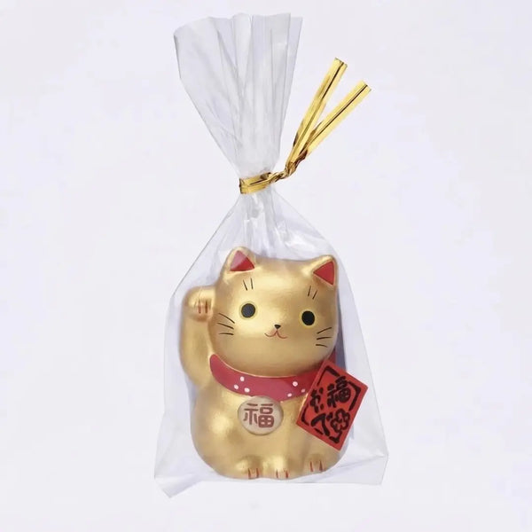 수제 일본 마네키네코 행운의 고양이 작은 세라믹 조각상 골드 5.5cm