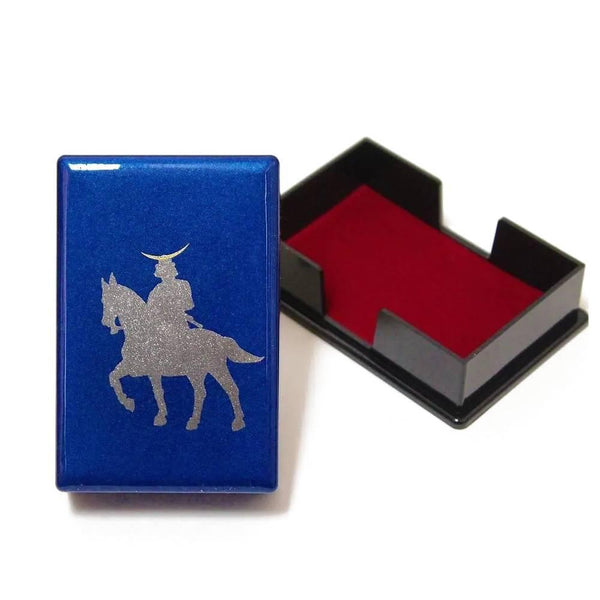 남색 래커 카드 홀더 케이스 Samurai On Horseback 디자인