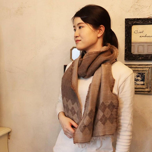 조간 베이비 알파카 울 브라운 더블 레이어 스카프 겨울 랩 38×180cm