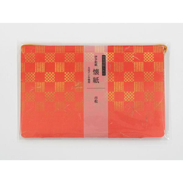 Kamiiso 기모노 체크 무늬 Kaishi Iyo Washi 종이 및 케이스 세트