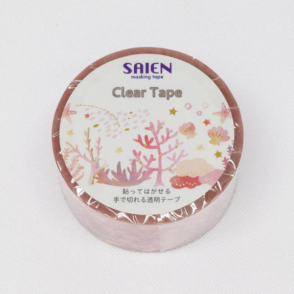 카미이소 사이엔 와시 테이프 핑크 산호 무늬 골드 클리어 테이프 20mm 포함