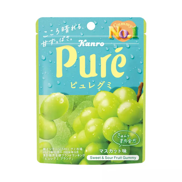 Kanro 퓨어 구미 쥬시 사워 구미 캔디 무스카트 포도맛 (6팩)