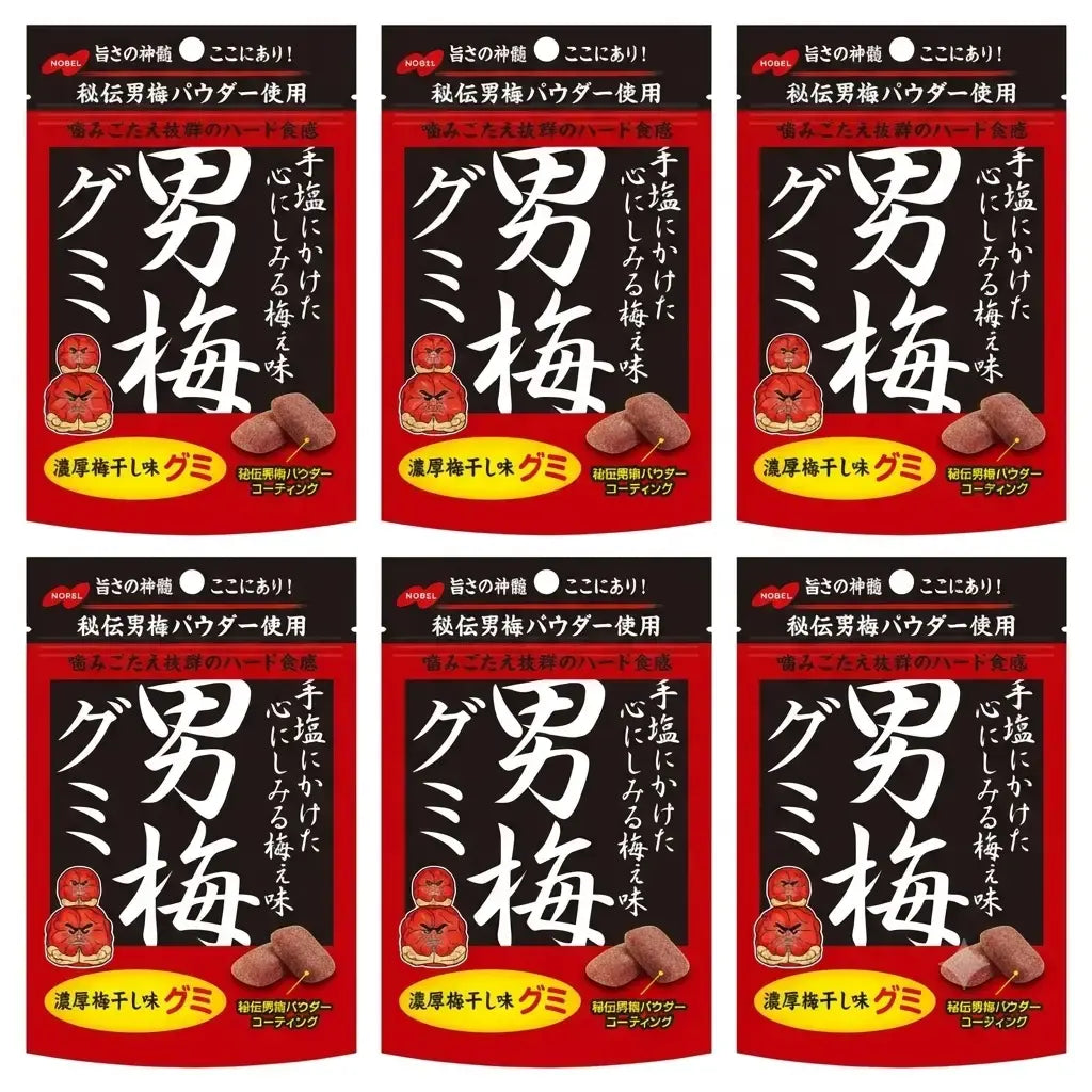 Nobel Otoko 매실 매실 구미 짭짤하고 신맛이 나는 구미 캔디 38g (6개 팩)