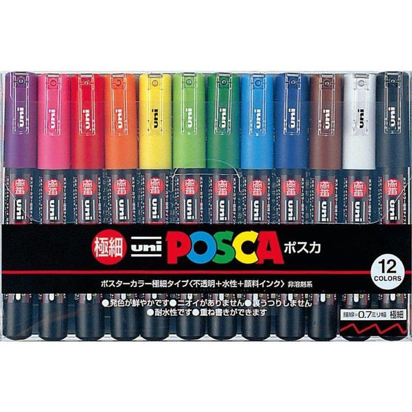 유니 미쓰비시 포스카 워터펜 엑스트라 파인 마커 세트 12색 PC-1M12C