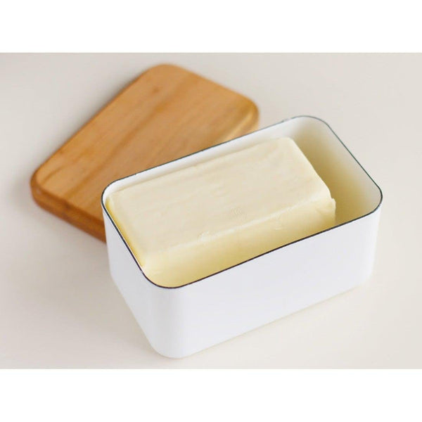 노다 호로 법랑 버터 접시 + 나무 뚜껑 450g