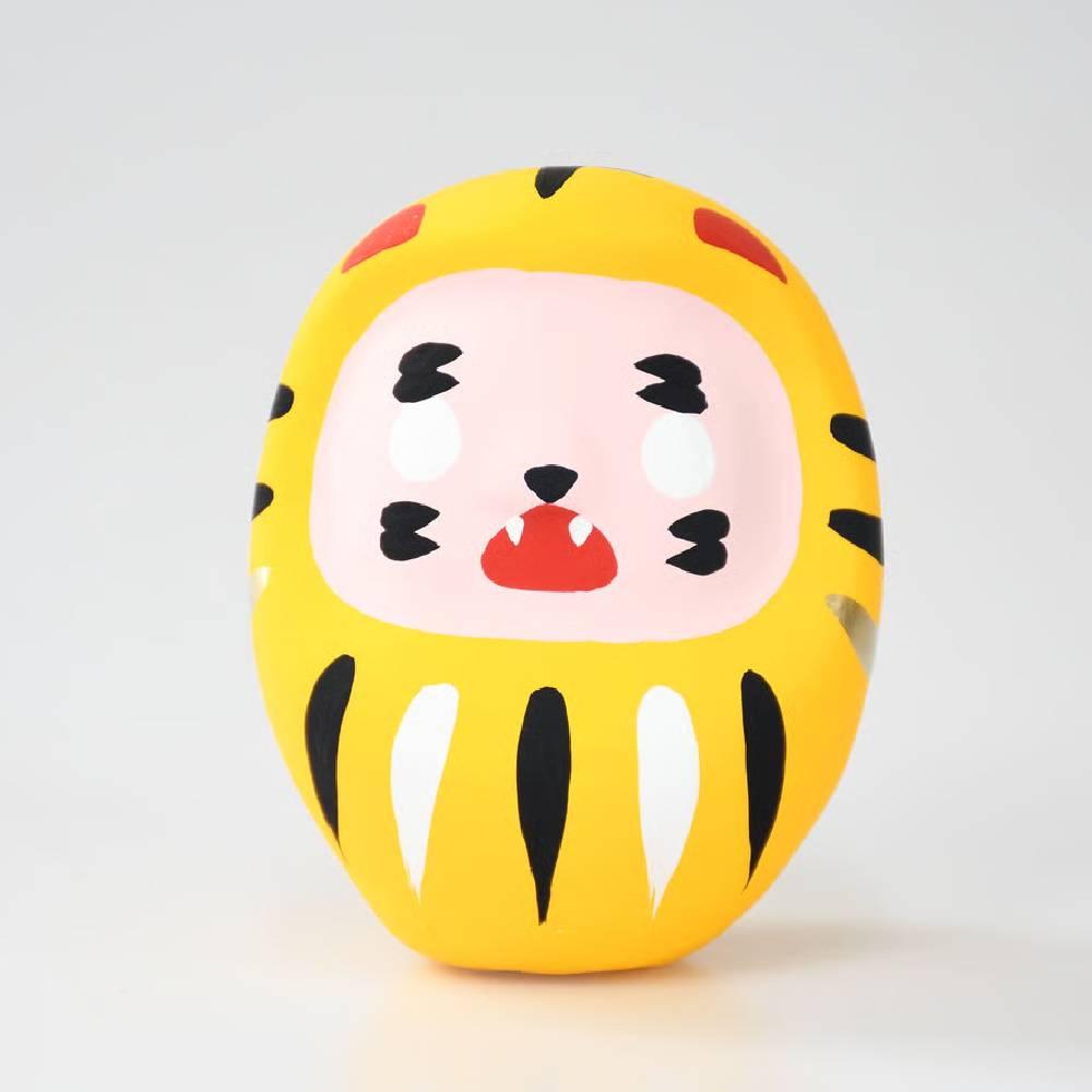 시라카와 다루마 노란 호랑이 다루마 인형 귀여운 호랑이 행운의 부적 8.5cm