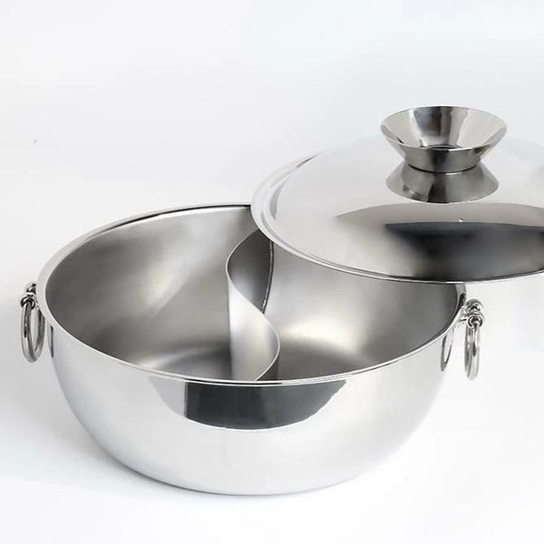 뚜껑과 손잡이가 있는 2섹션 샤브샤브 냄비 25cm